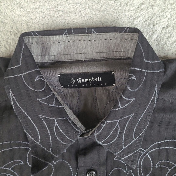 J Campbell Shirt Men’s Large Black Long Sleeve Button Down Embroidered Striped - Picture 4 of 15